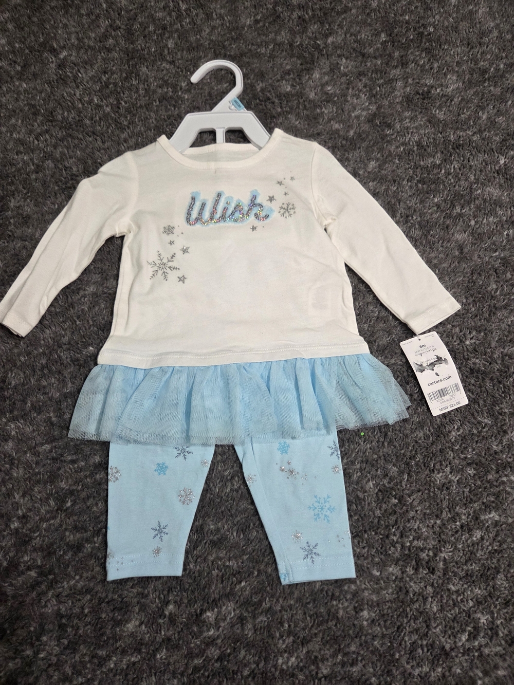 Carter's White and Light Blue 'Wish' Tutu Top & Snowflake Leggings Set